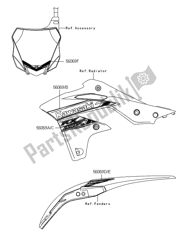 Tutte le parti per il Decalcomanie del Kawasaki KX 250 2013