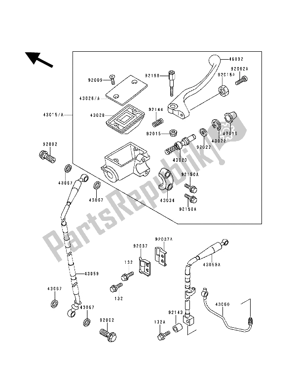 Alle onderdelen voor de Voorste Hoofdcilinder van de Kawasaki KDX 200 1994