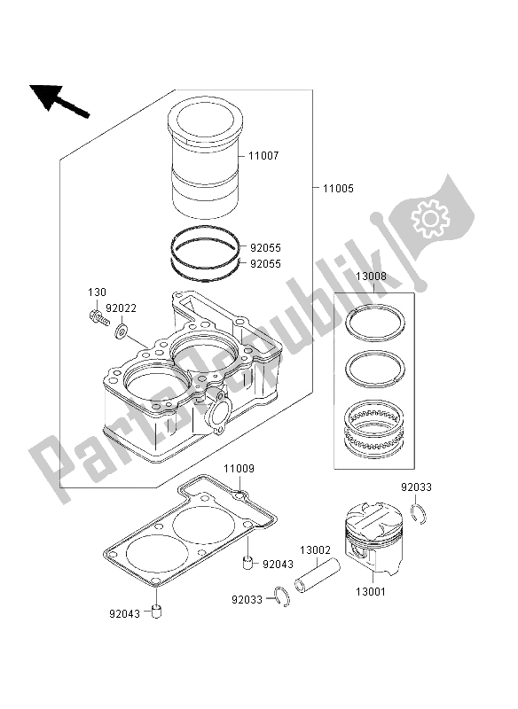 All parts for the Cylinder & Piston of the Kawasaki EL 252 2001