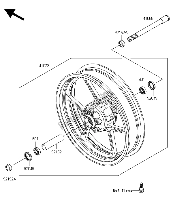 All parts for the Front Hub of the Kawasaki Versys 650 2010