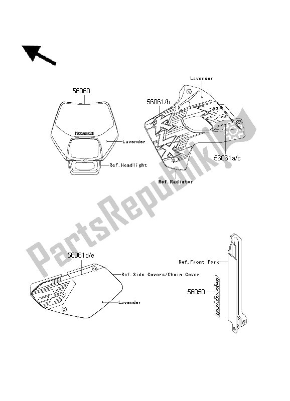 All parts for the Decals (lavender) of the Kawasaki KLX 650 1995