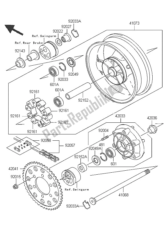 All parts for the Rear Hub of the Kawasaki ZRX 1200R 2005