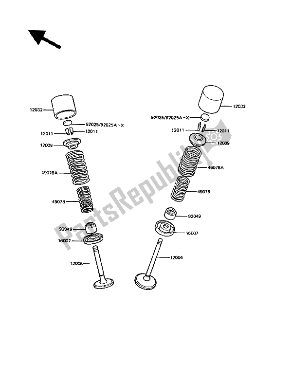 All parts for the Valve(s) of the Kawasaki GPZ 550 1986