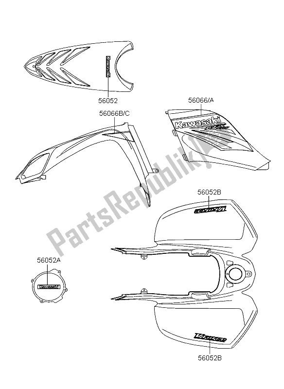 Tutte le parti per il Decalcomanie (arancione) (come) del Kawasaki KFX 700 2004