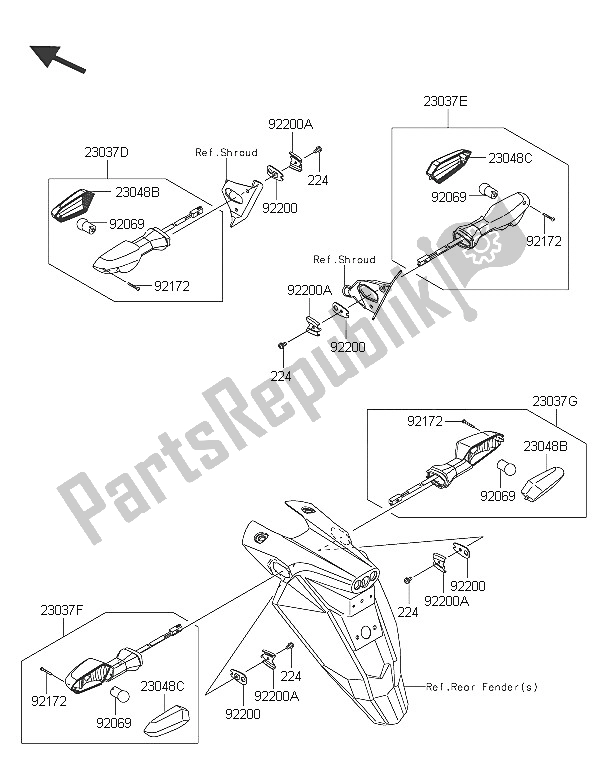 All parts for the Turn Signals of the Kawasaki ER 6N ABS 650 2016