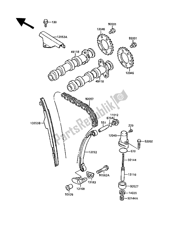 Tutte le parti per il Albero A Camme (s) E Tenditore del Kawasaki EL 250 1989