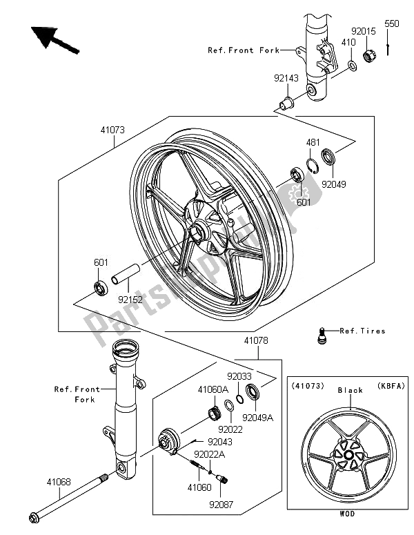 All parts for the Front Hub of the Kawasaki Ninja 250R 2011
