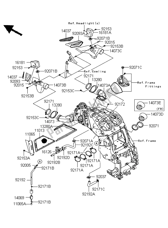 Alle onderdelen voor de Luchtfilter van de Kawasaki 1400 GTR 2009