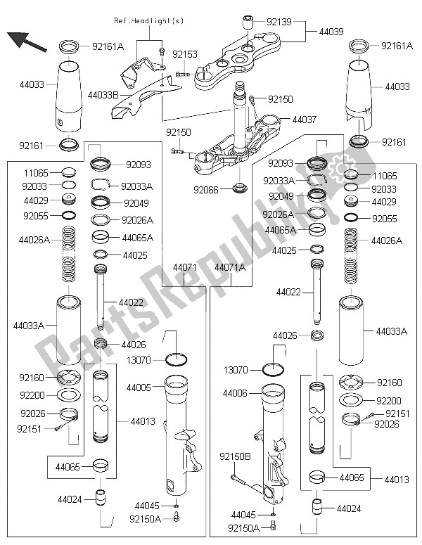 Todas as partes de Garfo Dianteiro do Kawasaki Vulcan 1700 Nomad ABS 2016