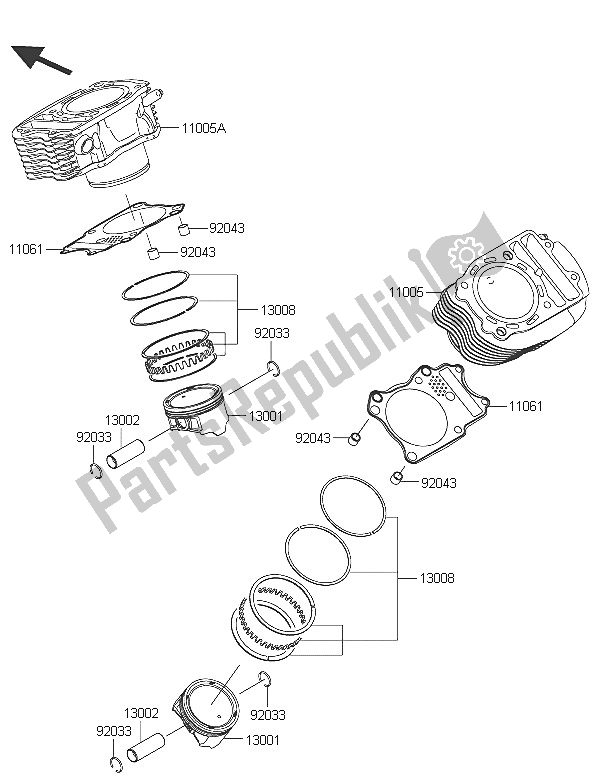 Alle onderdelen voor de Cilinder & Zuiger (s) van de Kawasaki Vulcan 900 Custom 2016