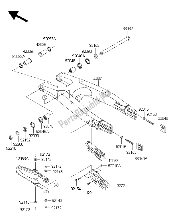 Toutes les pièces pour le Bras Oscillant du Kawasaki KX 450F 2015