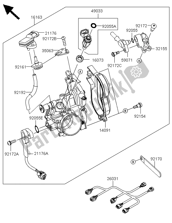 All parts for the Throttle of the Kawasaki KX 450F 2009
