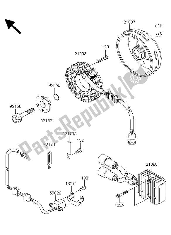 All parts for the Generator of the Kawasaki KFX 700 2004