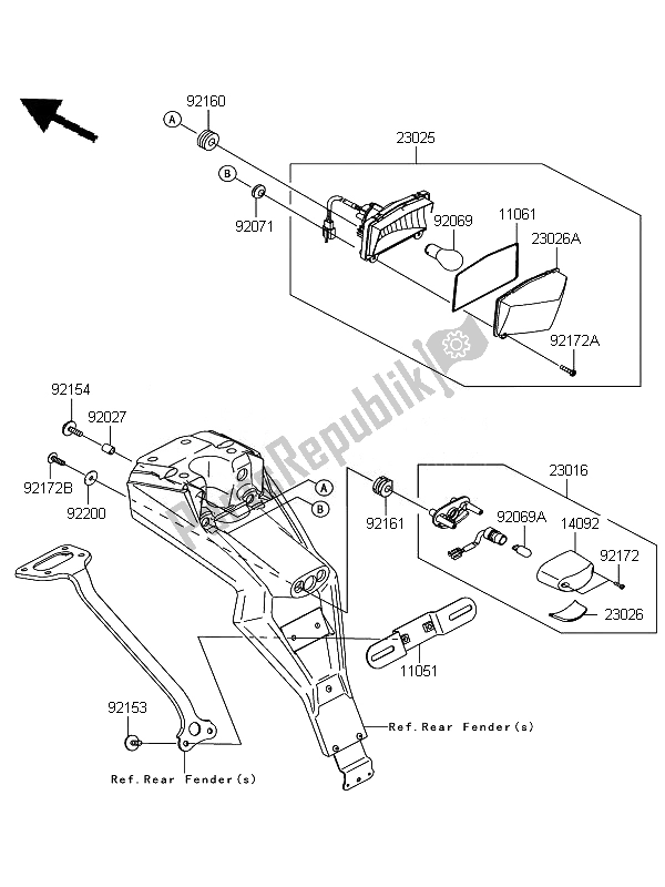 Toutes les pièces pour le Feu Arrière du Kawasaki D Tracker 125 2010