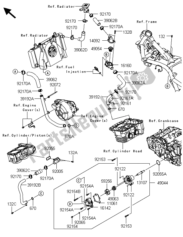 All parts for the Water Pipe of the Kawasaki Ninja 300 ABS 2013