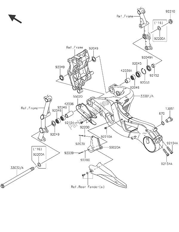 Todas las partes para Basculante de Kawasaki Ninja H2R 1000 2016