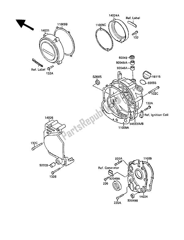 All parts for the Engine Cover(s) of the Kawasaki GPZ 600R 1988