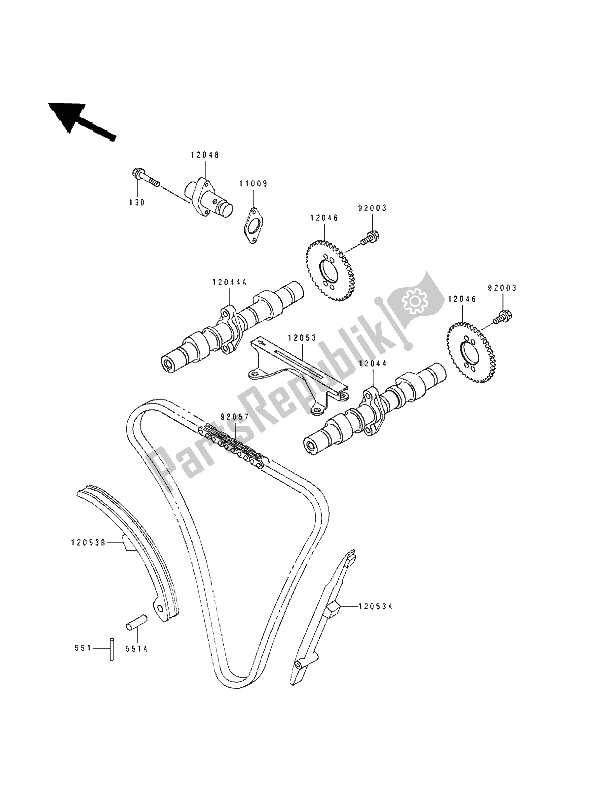 All parts for the Camshaft(s) & Tensioner of the Kawasaki EN 500 1994