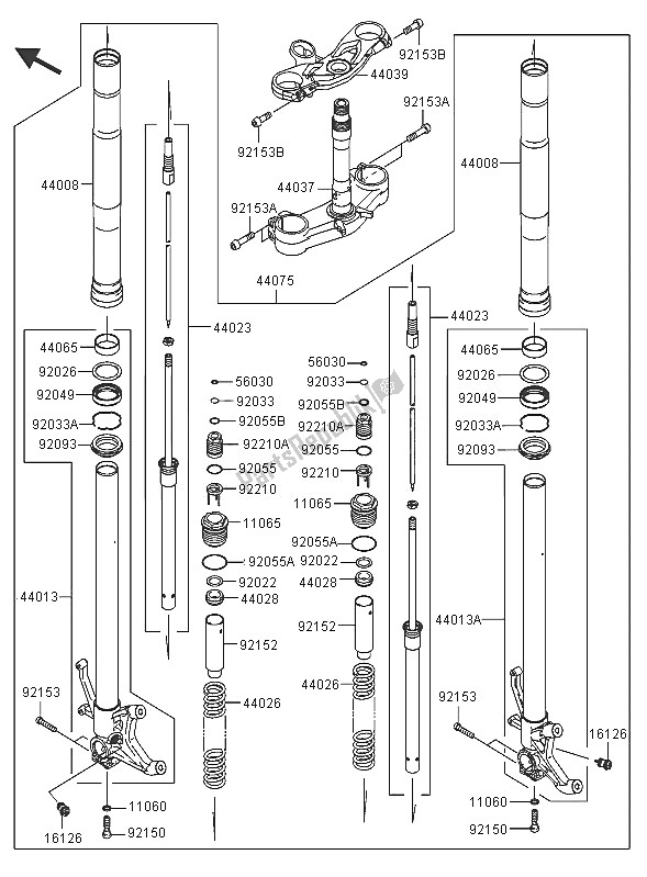 All parts for the Front Fork of the Kawasaki Ninja ZX 6R 600 2005