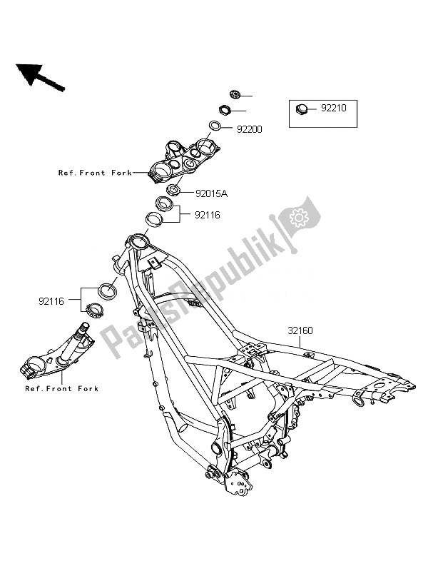 All parts for the Frame of the Kawasaki D Tracker 125 2010