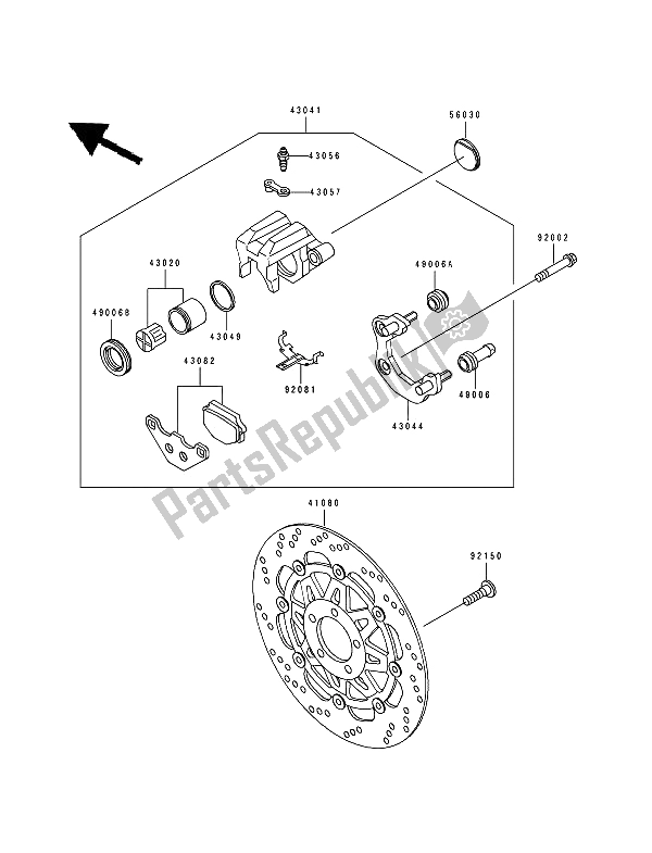 Alle onderdelen voor de Voor Rem van de Kawasaki Estrella 250 1994