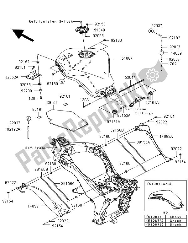 Alle onderdelen voor de Benzinetank van de Kawasaki Z 1000 SX ABS 2011