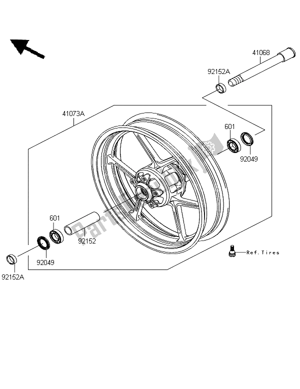 Tutte le parti per il Mozzo Anteriore del Kawasaki Z 750R 2012