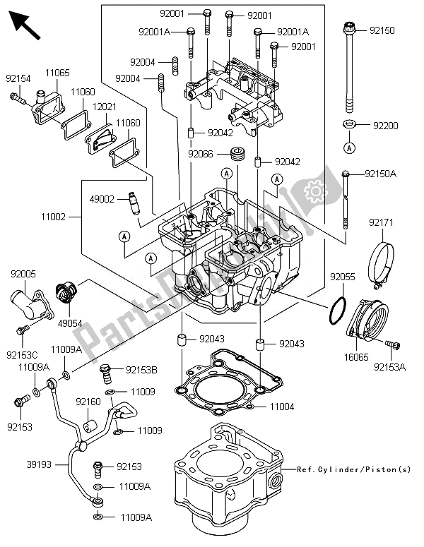 All parts for the Cylinder Head of the Kawasaki KLX 250 2014