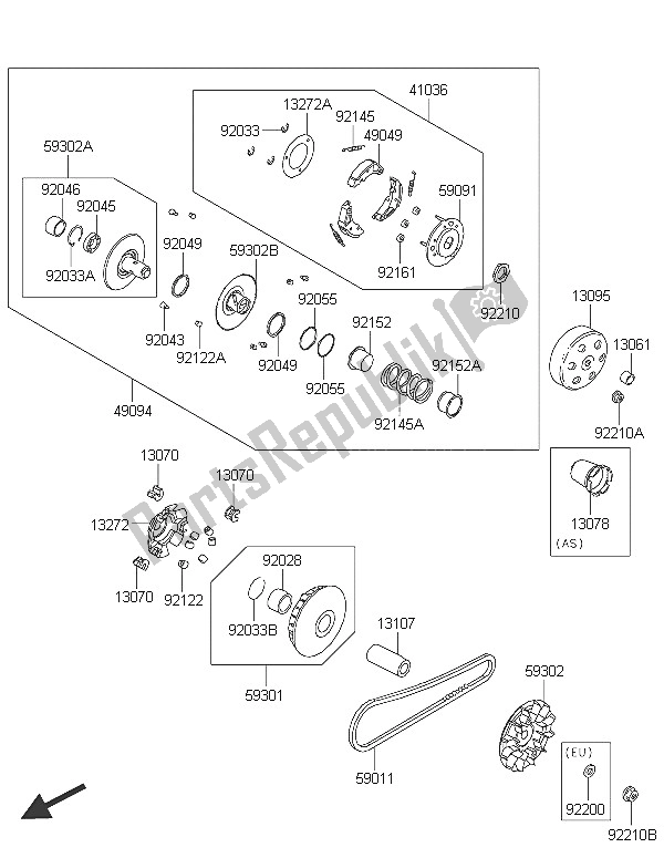 All parts for the Belt Converter of the Kawasaki Brute Force 300 2016