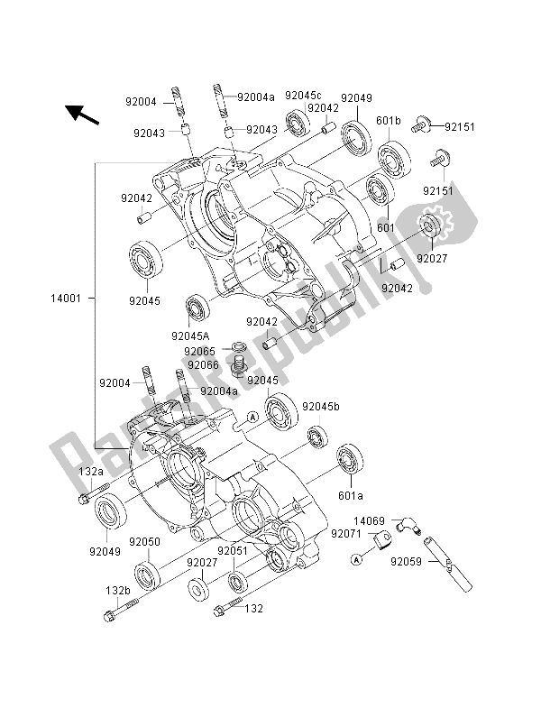 All parts for the Crankcase of the Kawasaki KX 65 2000