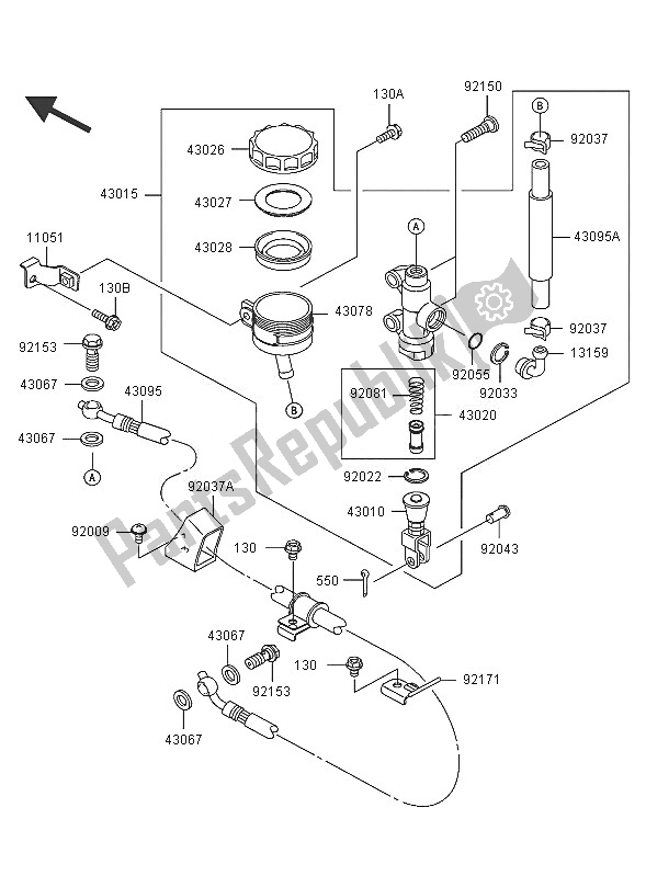 All parts for the Rear Master Cylinder of the Kawasaki Ninja ZX 12R 1200 2005