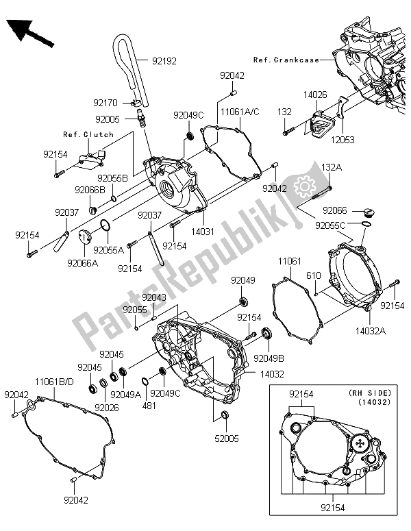 All parts for the Engine Cover of the Kawasaki KX 450F 2012