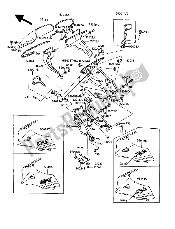 Tutte le parti per il Cuffia del Kawasaki GPZ 900R 1989