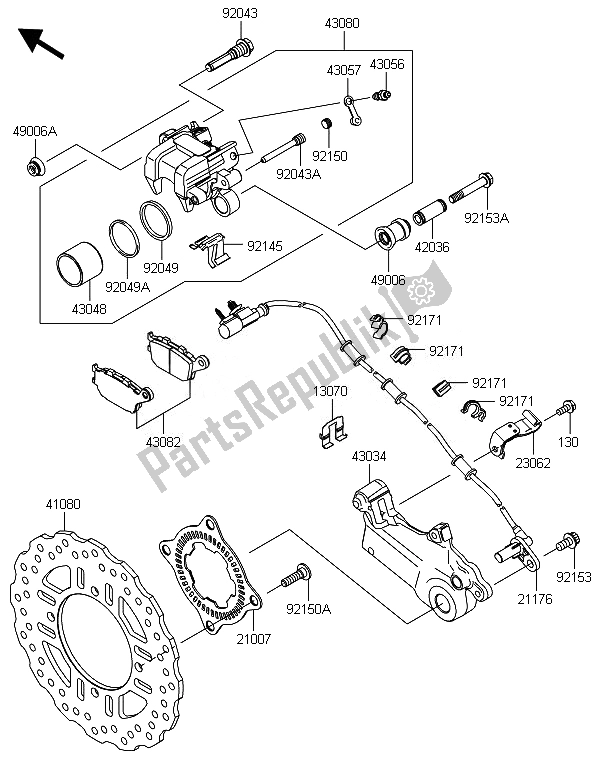 All parts for the Rear Brake of the Kawasaki Versys 1000 2014