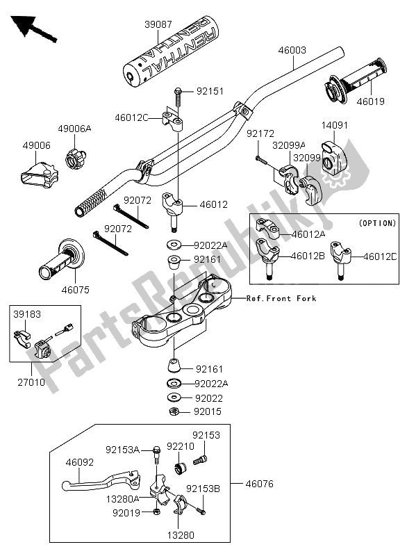 All parts for the Handlebar of the Kawasaki KX 250F 2011