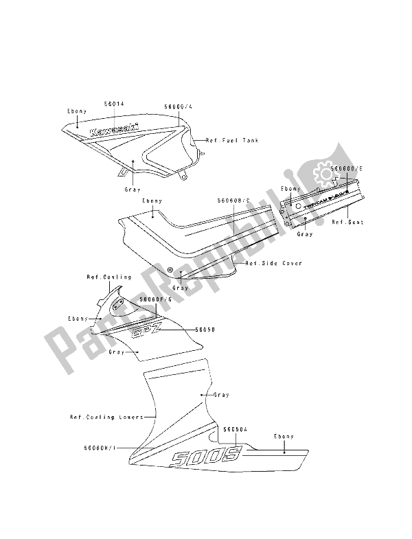 Todas las partes para Etiqueta (2) de Kawasaki GPZ 500S 1993