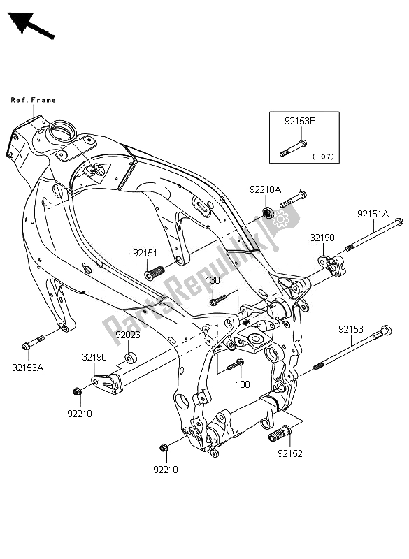 All parts for the Engine Mount of the Kawasaki Ninja ZX 6R 600 2007