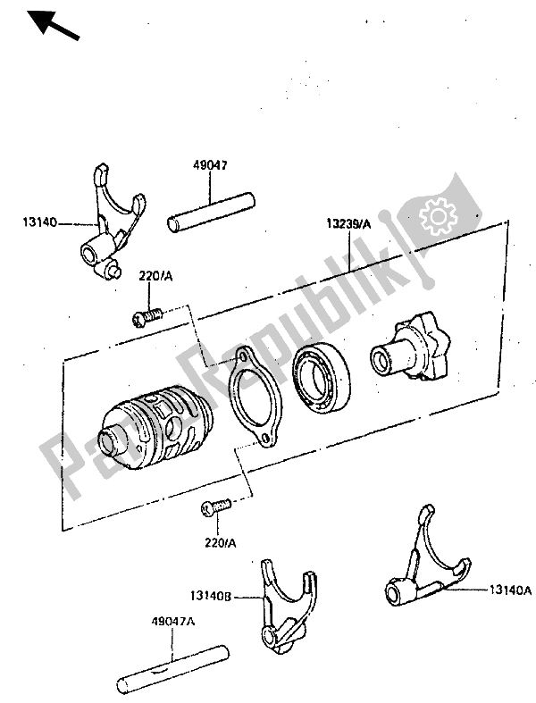 All parts for the Change Drum & Shift Fork of the Kawasaki KDX 200 1985