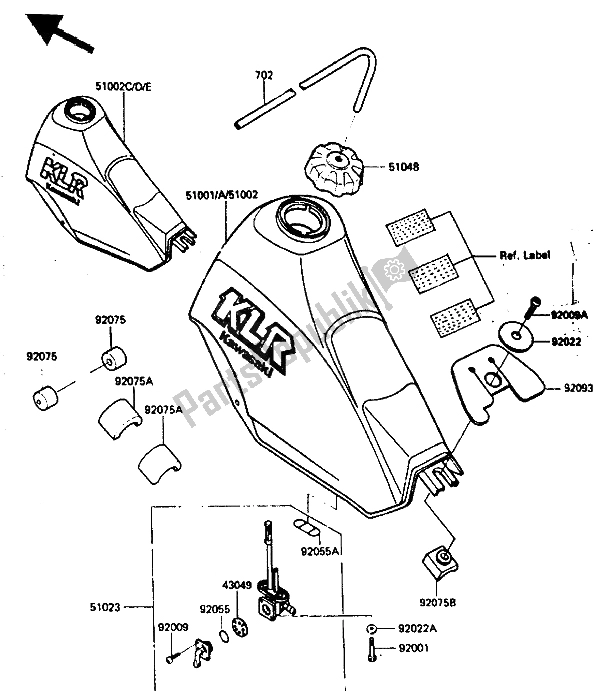 Alle onderdelen voor de Benzinetank van de Kawasaki KLR 250 1985