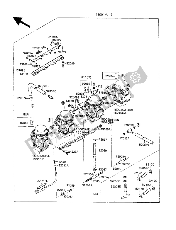 All parts for the Carburetor of the Kawasaki GPX 600R 1989