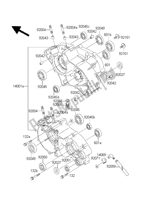 All parts for the Crankcase of the Kawasaki KX 65 2003