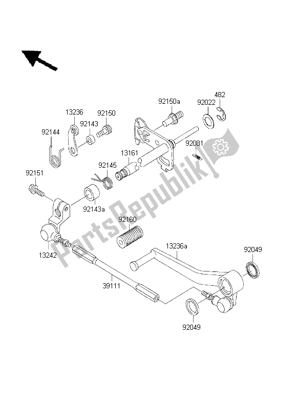 All parts for the Gear Change Mechanism of the Kawasaki Ninja ZX 9R 900 2001