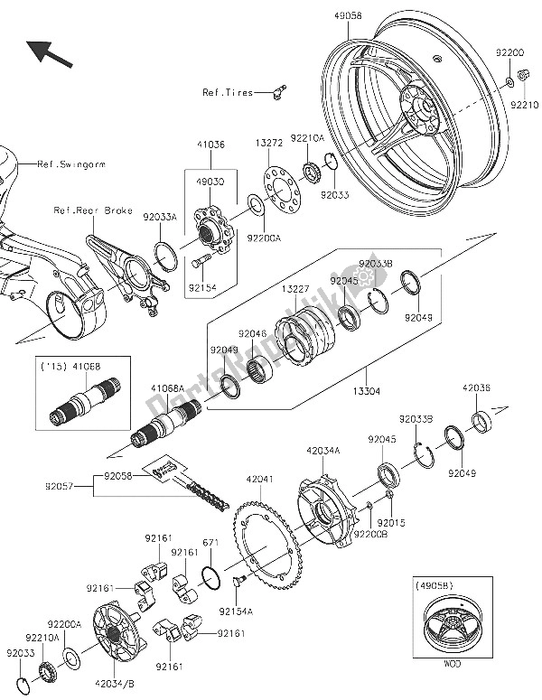 Toutes les pièces pour le Moyeu Arrière du Kawasaki Ninja H2 1000 2016