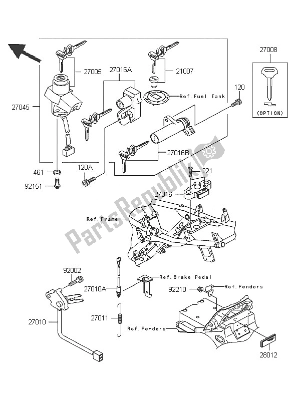 All parts for the Ignition Switch of the Kawasaki ZRX 1200R 2005