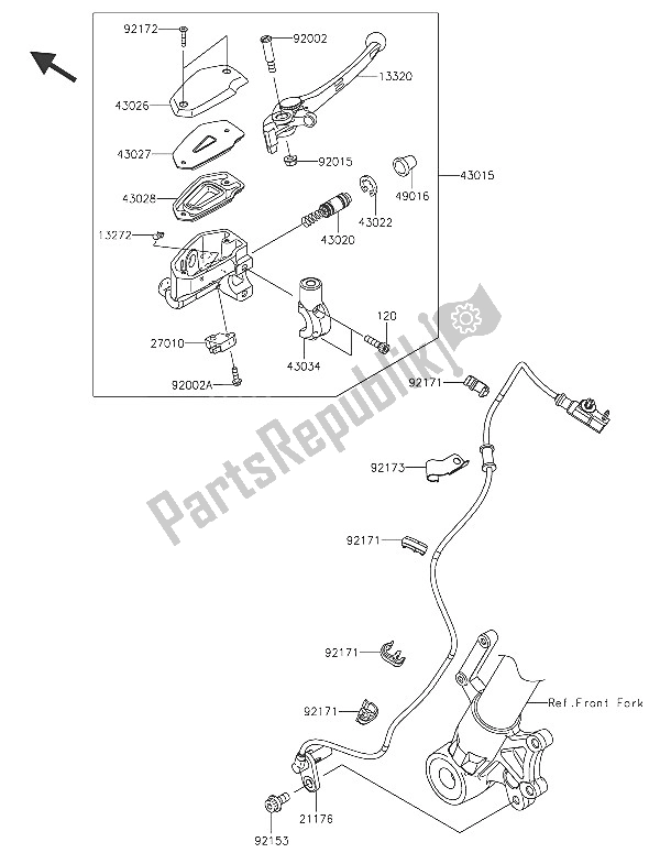 All parts for the Front Master Cylinder of the Kawasaki Versys 1000 2016