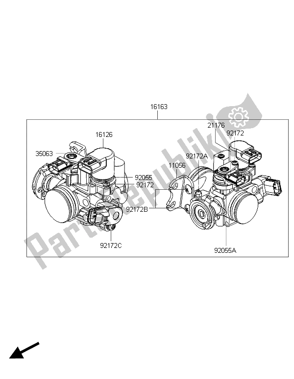 Alle onderdelen voor de Gas Geven van de Kawasaki J 300 ABS 2015