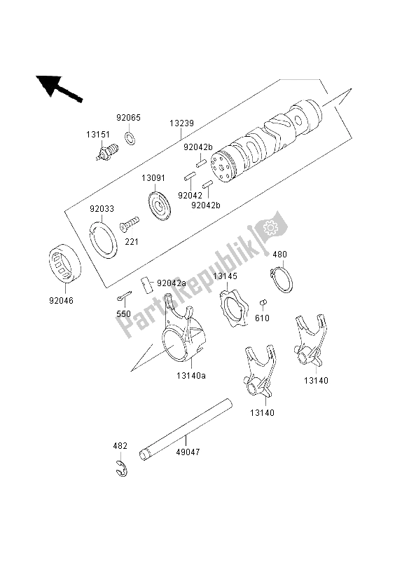 All parts for the Gear Change Drum & Shift Fork of the Kawasaki ZR 7 750 2003