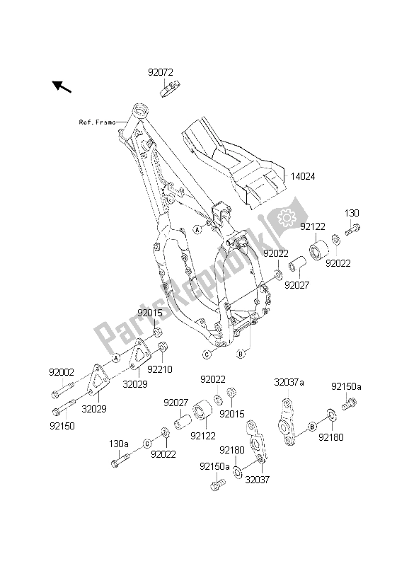 Toutes les pièces pour le Ferrures De Cadre du Kawasaki KX 500 2002