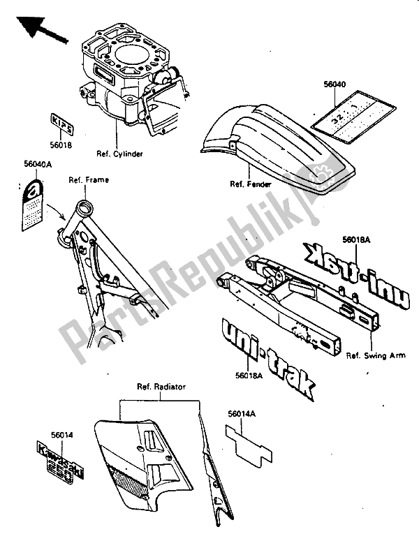 Todas as partes de Rótulo do Kawasaki KX 250 1987