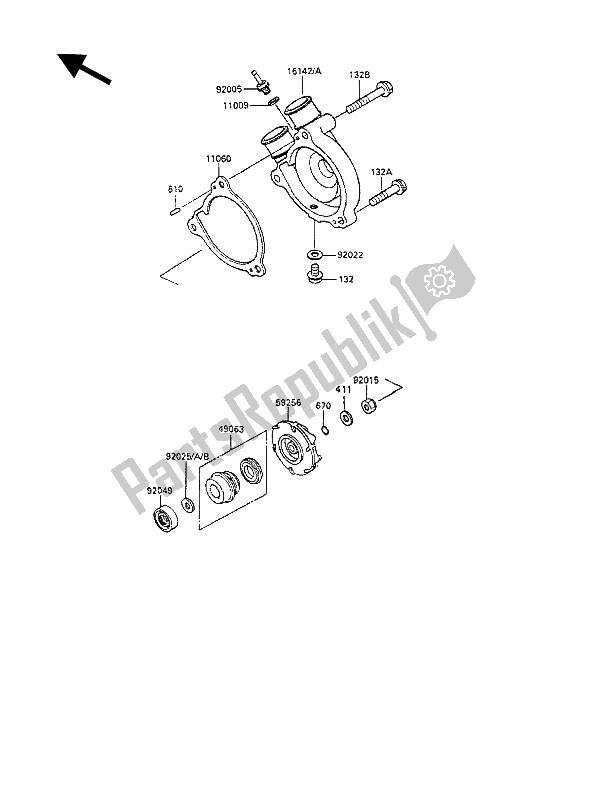 Tutte le parti per il Pompa Dell'acqua del Kawasaki KLR 250 1992